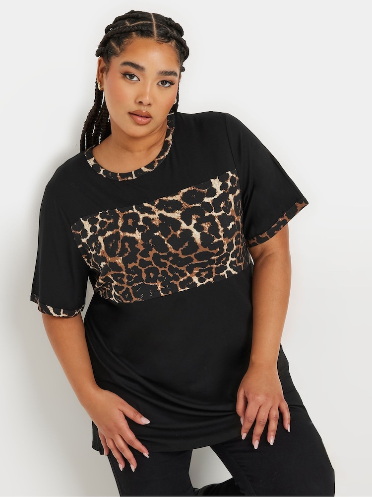 Yours Curve Black Leopard Print Block Detail Top - Image 1 of 5 Yours Curve Black Leopard Print Block Detail Top - Image 1 of 5