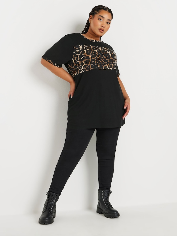 Yours Curve Black Leopard Print Block Detail Top - Image 2 of 5