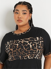 Yours Curve Black Leopard Print Block Detail Top - Image 3 of 5