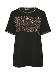 Yours Curve Black Leopard Print Block Detail Top - Image 5 of 5