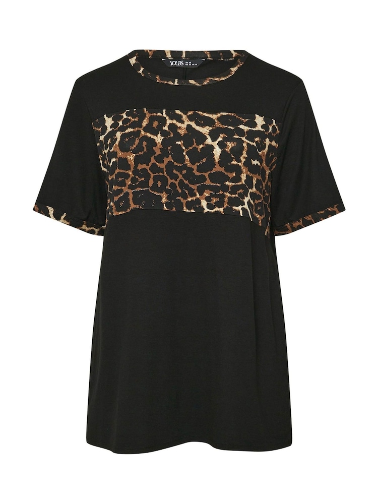 Yours Curve Black Leopard Print Block Detail Top - Image 5 of 5