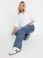 Yours Curve Blue Sandblasted Cargo Jeans - Image 2 of 5