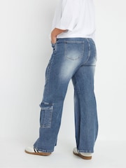 Yours Curve Blue Sandblasted Cargo Jeans - Image 4 of 5