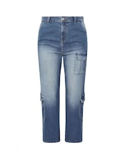 Yours Curve Blue Sandblasted Cargo Jeans - Image 5 of 5