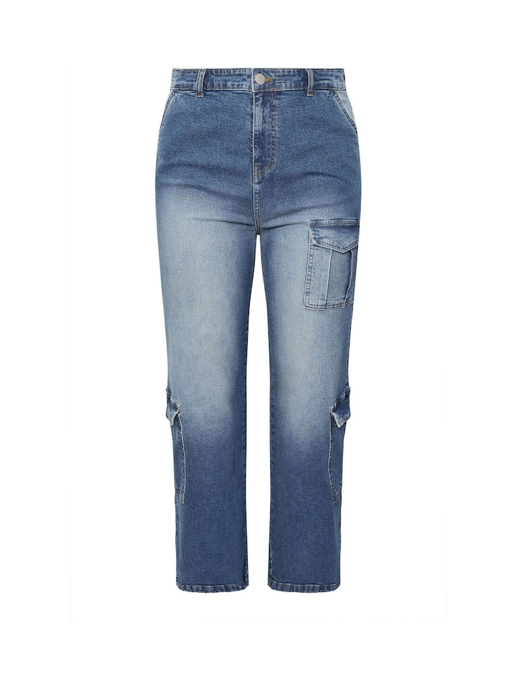 Yours Curve Blue Sandblasted Cargo Jeans - Image 5 of 5