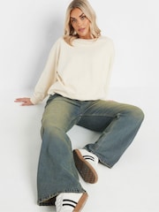 Yours Curve Blue Sandblasted Wide Leg Jeans - Image 2 of 6