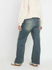 Yours Curve Blue Sandblasted Wide Leg Jeans - Image 4 of 6
