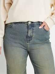 Yours Curve Blue Sandblasted Wide Leg Jeans - Image 5 of 6