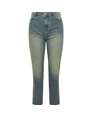 Yours Curve Blue Sandblasted Wide Leg Jeans - Image 6 of 6