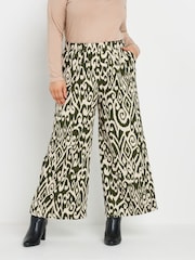 Yours Curve Green Abstract Structured Wide Leg Trousers - Image 1 of 9