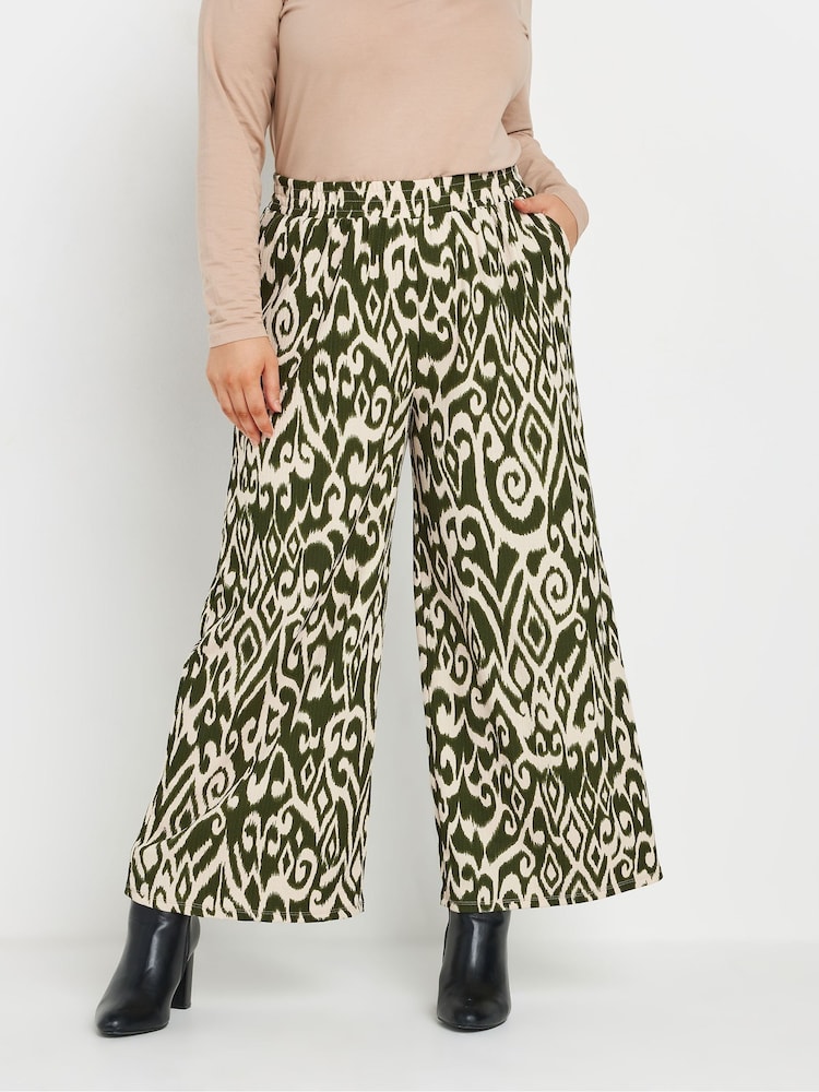 Yours Curve Green Abstract Structured Wide Leg Trousers - Image 1 of 9