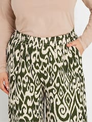 Yours Curve Green Abstract Structured Wide Leg Trousers - Image 4 of 9