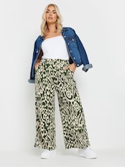 Yours Curve Green Abstract Structured Wide Leg Trousers - Image 5 of 9