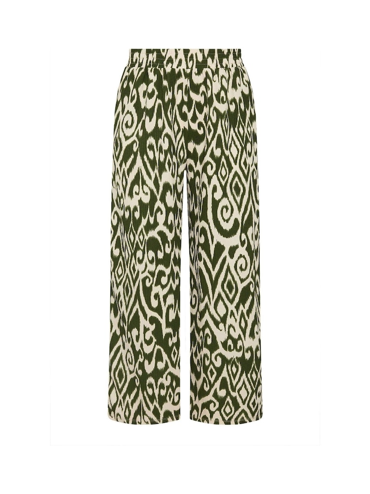 Yours Curve Green Abstract Structured Wide Leg Trousers - Image 9 of 9
