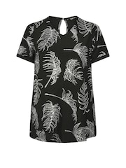 Yours Curve Black Foil Leaf Print Top - Image 5 of 5