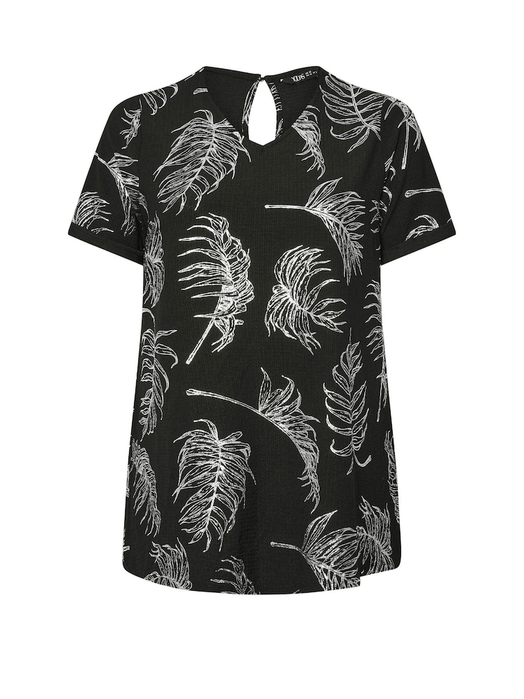 Yours Curve Black Foil Leaf Print Top - Image 5 of 5