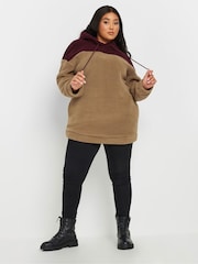 Yours Curve Natural Colourblock Teddy Hoodie - Image 2 of 5