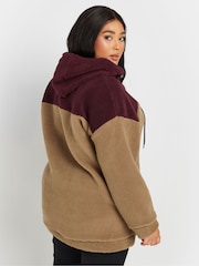 Yours Curve Natural Colourblock Teddy Hoodie - Image 3 of 5