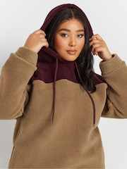 Yours Curve Natural Colourblock Teddy Hoodie - Image 4 of 5