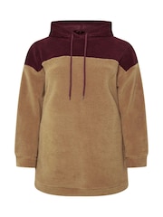 Yours Curve Natural Colourblock Teddy Hoodie - Image 5 of 5