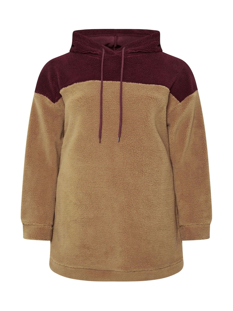 Yours Curve Natural Colourblock Teddy Hoodie - Image 5 of 5