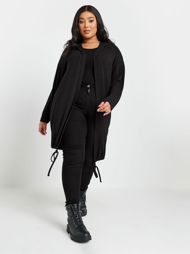 Yours Curve Black Longline Hoodie - Image 2 of 5 Yours Curve Black Longline Hoodie - Image 2 of 5