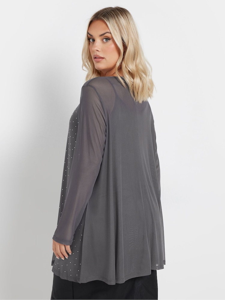 Yours Curve Grey Oversized Studded Embellished Mesh Top - Image 5 of 5
