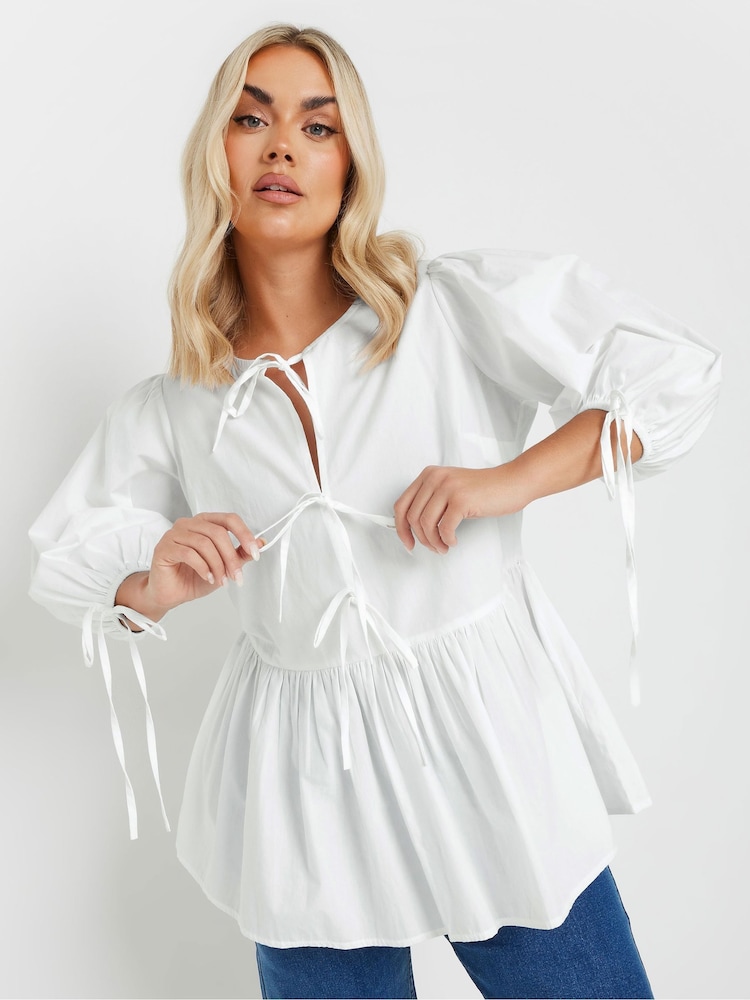 Yours Curve White Tie Front 100% Cotton Top - Image 1 of 5
