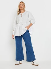 Yours Curve White Tie Front 100% Cotton Top - Image 4 of 5