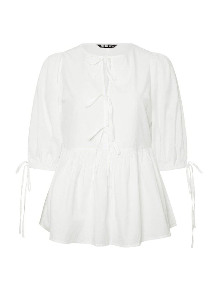 Yours Curve White Tie Front 100% Cotton Top - Image 5 of 5