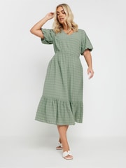 Yours Curve Green Textured Tiered Dress - Image 1 of 5
