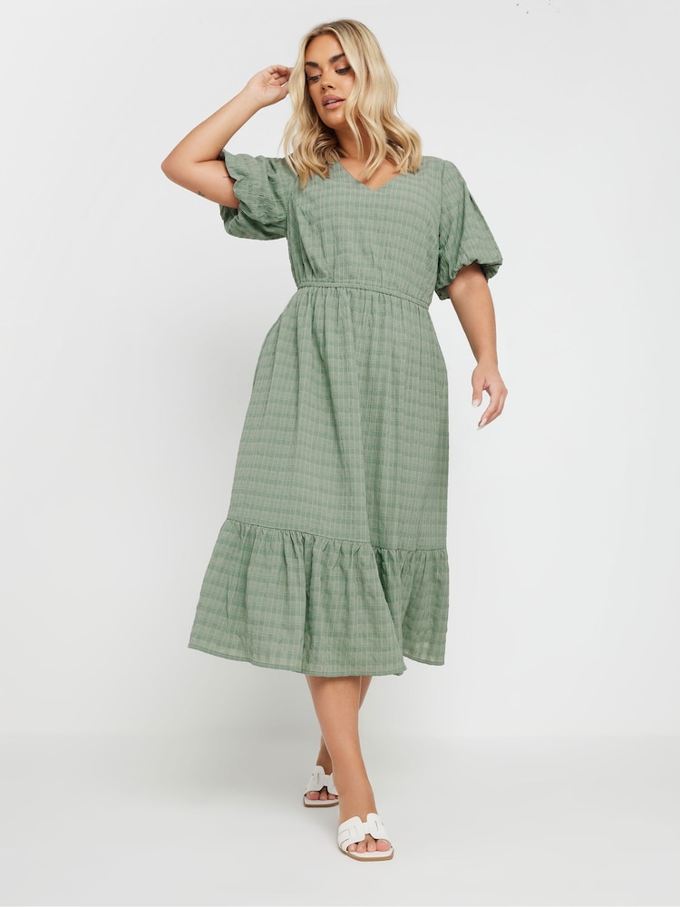 Yours Curve Green Textured Tiered Dress - Image 1 of 5