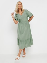 Yours Curve Green Textured Tiered Dress - Image 2 of 5