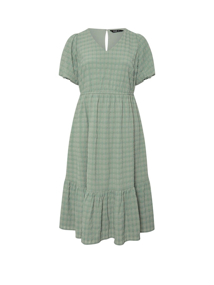 Yours Curve Green Textured Tiered Dress - Image 5 of 5
