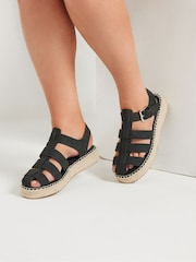 Yours Curve Black Extra Wide Fit Fisherman Flatform Sandals - Image 1 of 5