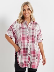 Yours Curve Red Viscose Check Shirt - Image 1 of 5