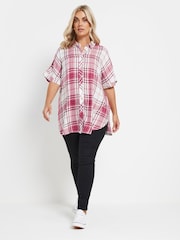 Yours Curve Red Viscose Check Shirt - Image 2 of 5