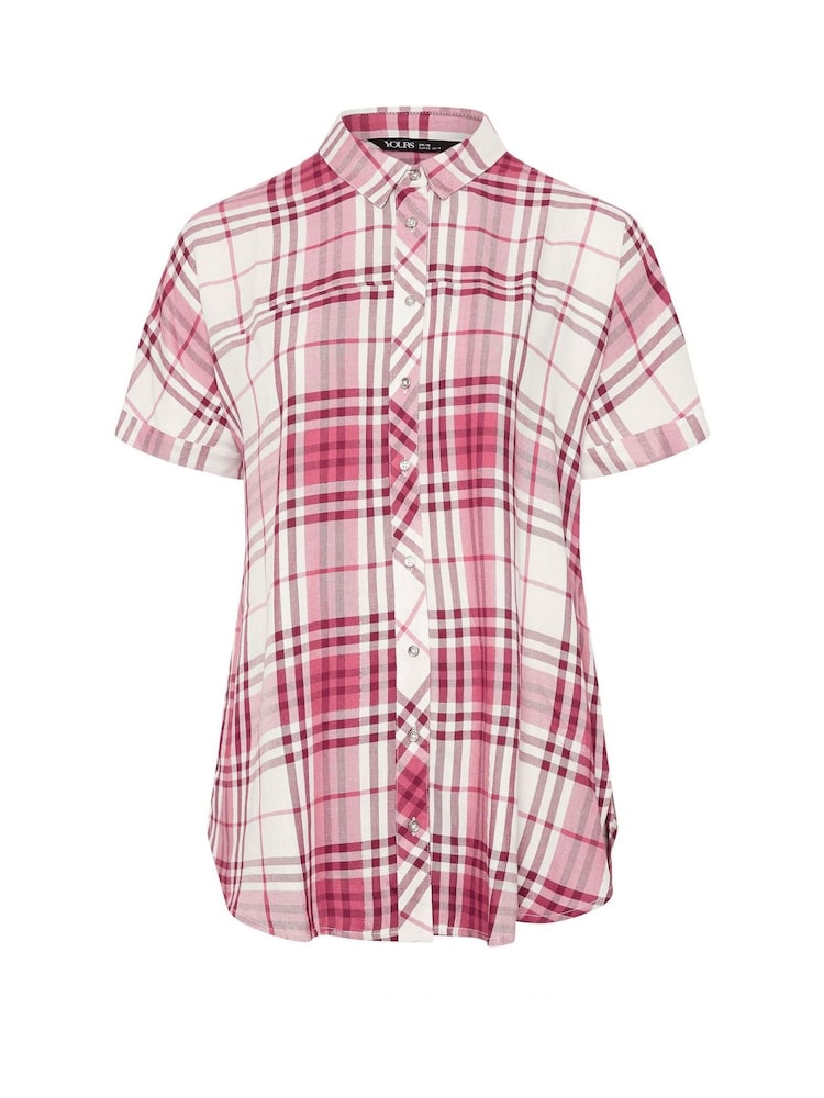 Yours Curve Red Viscose Check Shirt - Image 5 of 5