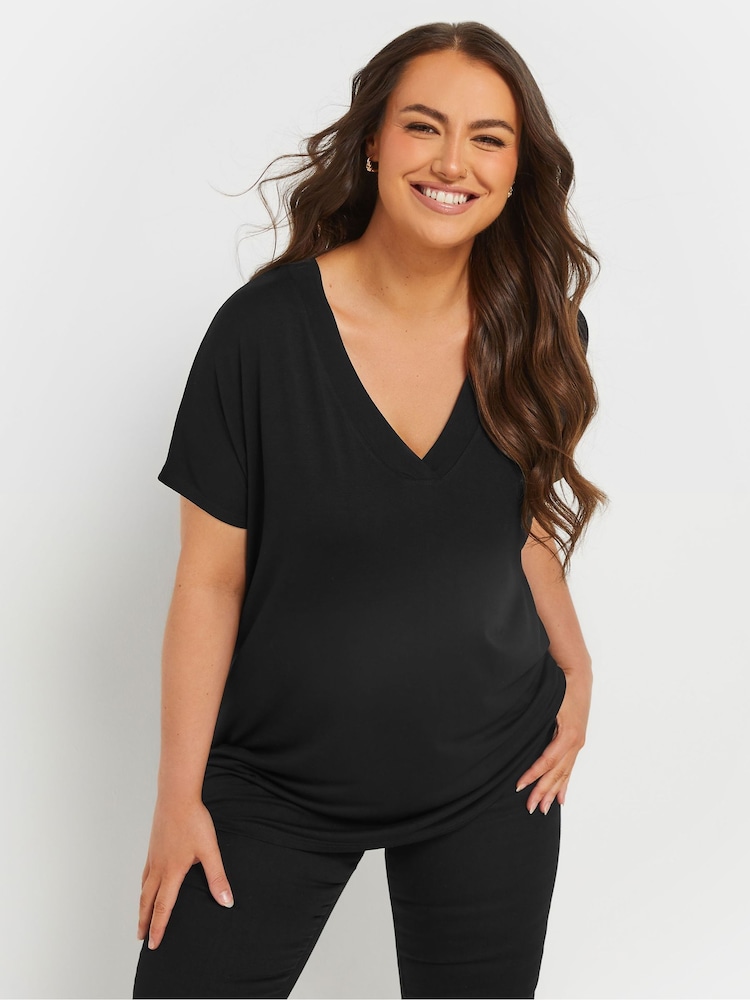 Yours Curve Black Deep Band Grown On Basic T-Shirt - Image 1 of 5 Yours Curve Black Deep Band Grown On Basic T-Shirt - Image 1 of 5