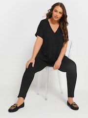 Yours Curve Black Deep Band Grown On Basic T-Shirt - Image 2 of 5