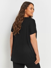 Yours Curve Black Deep Band Grown On Basic T-Shirt - Image 3 of 5