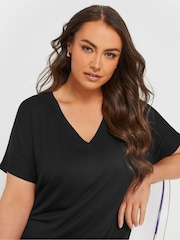 Yours Curve Black Deep Band Grown On Basic T-Shirt - Image 4 of 5