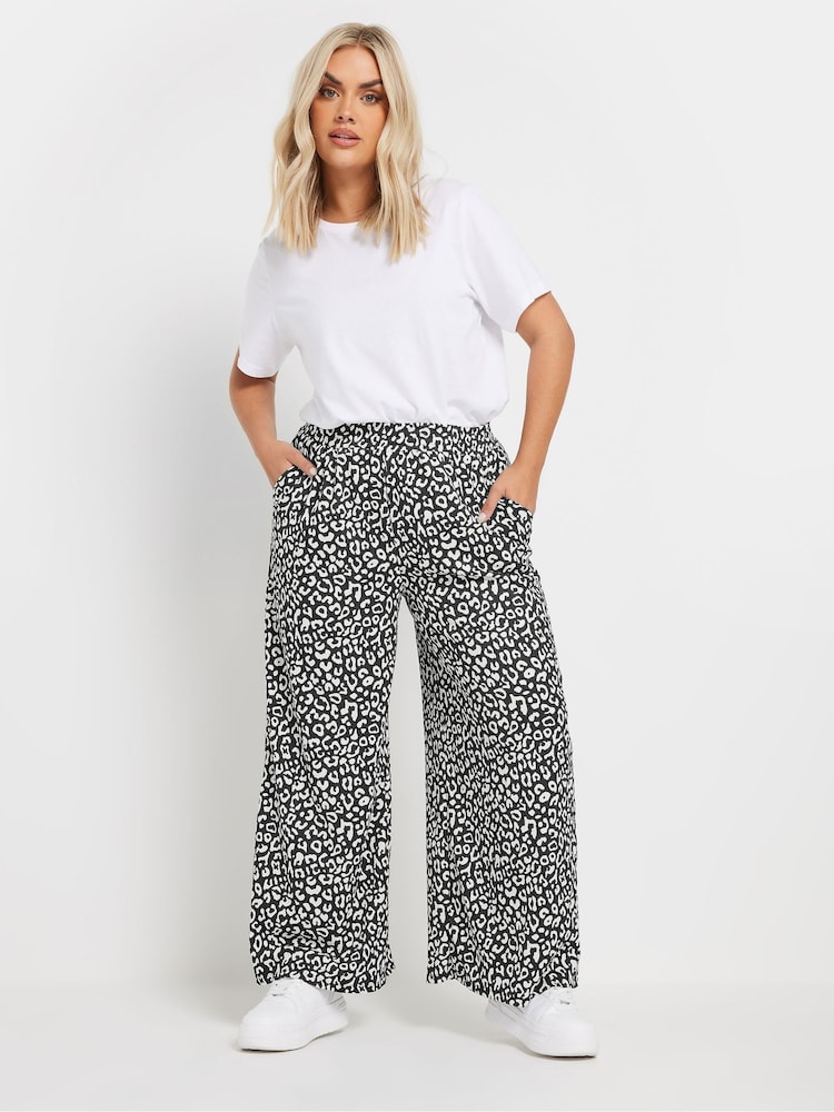 Yours Curve Black Abstract Structured Wide Leg Trousers - Image 1 of 4