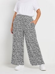 Yours Curve Black Abstract Structured Wide Leg Trousers - Image 2 of 4