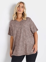 Yours Curve Pink Leopard Print V-Neck Top - Image 1 of 5