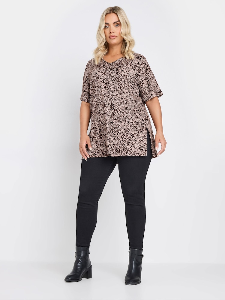 Yours Curve Pink Leopard Print V-Neck Top - Image 2 of 5