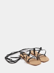 Yours Curve Black Extra Wide Fit Tie Up Leather Sandals - Image 2 of 5