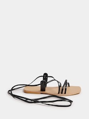 Yours Curve Black Extra Wide Fit Tie Up Leather Sandals - Image 3 of 5