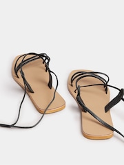 Yours Curve Black Extra Wide Fit Tie Up Leather Sandals - Image 5 of 5