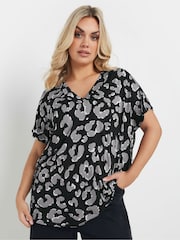 Yours Curve Grey Deep Band Grown On Basic T-Shirt - Image 1 of 5